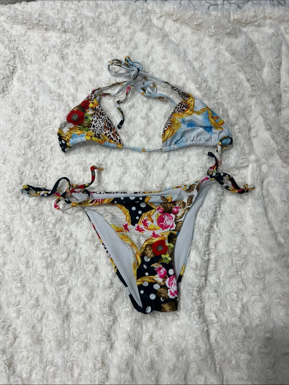 Floral Polka Tie-Side Bikini Set